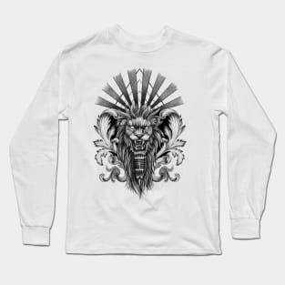 Lion Singing into Microphone with Baroque Leaves and Sunrays Long Sleeve T-Shirt